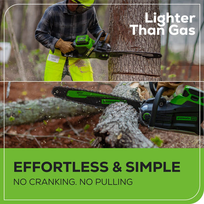 Greenworks 60V 20" Cordless Battery 3.2kW Chainsaw w/ 8.0Ah Battery & Rapid Charger - 2026202