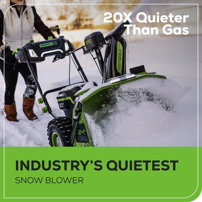 Greenworks 80V 24" Cordless Battery Two-Stage Snow Blower w/ Two (2) 5.0 Ah Batteries & Dual-Port Rapid Charger - 2609102