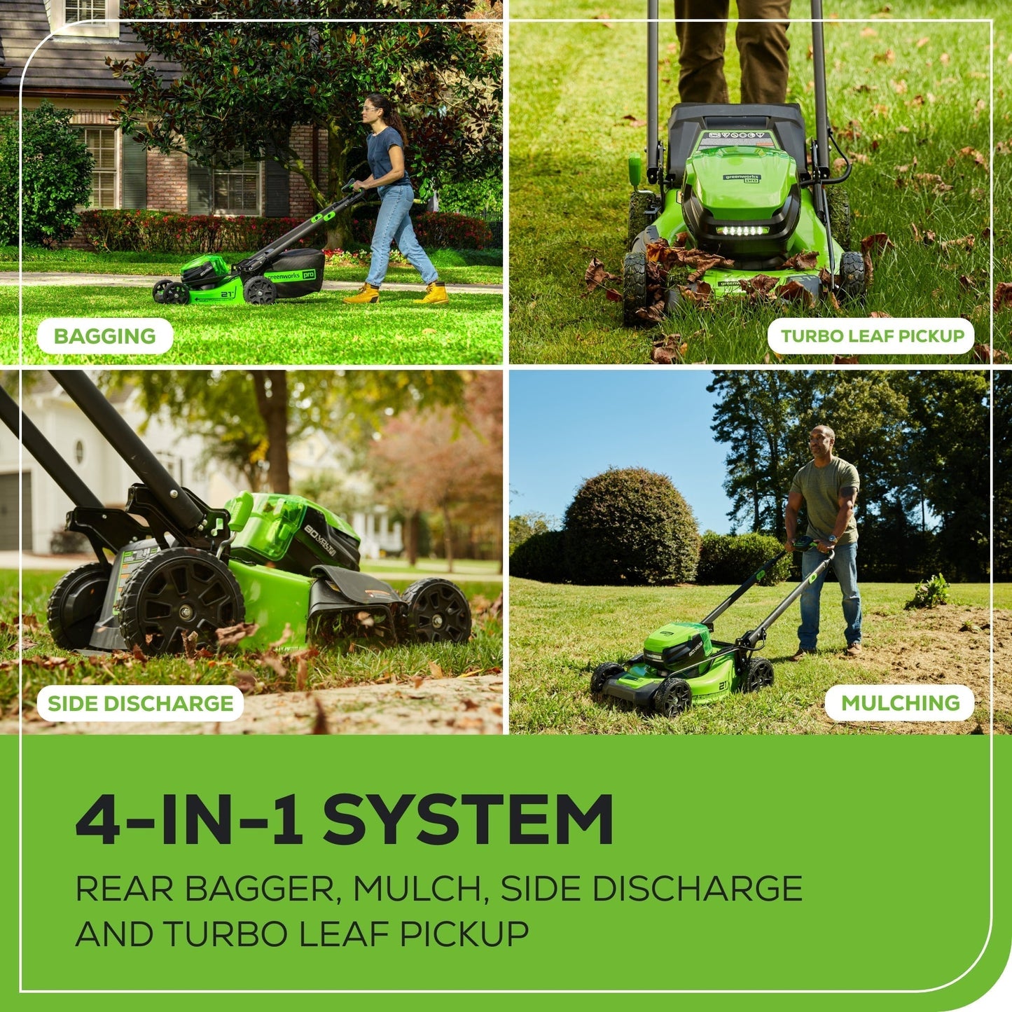 Greenworks 80V 21" Cordless Battery 4-in-1 Self-Propelled Mower w/ (2) 4.0Ah Batteries & Charger - 2533902