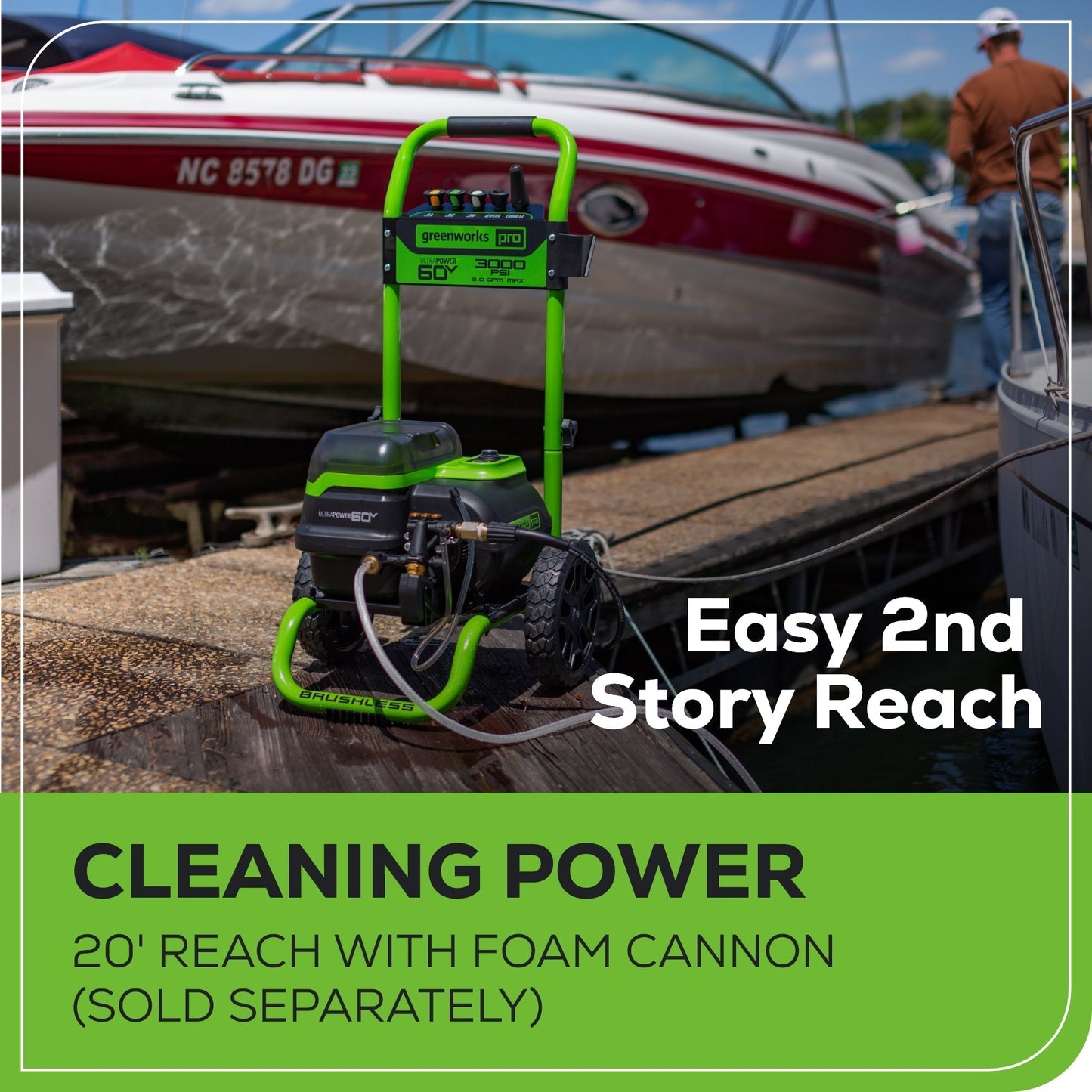 Greenworks 60V 3000-PSI 2.0 GPM Electric Pressure Washer w/ (2) 5.0Ah Batteries & Dual-Port Charger - 5121502