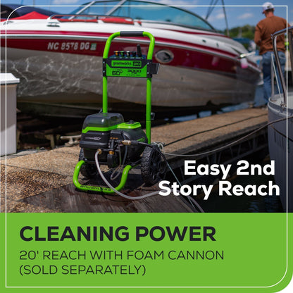 Greenworks 60V 3000-PSI 2.0 GPM Electric Pressure Washer w/ (2) 5.0Ah Batteries & Dual-Port Charger - 5121502