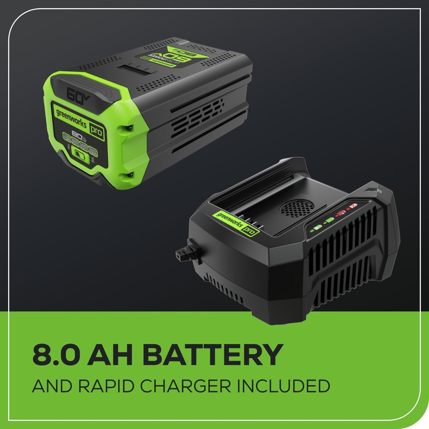 Greenworks 60V 20" Cordless Battery 3.2kW Chainsaw w/ 8.0Ah Battery & Rapid Charger - 2026202