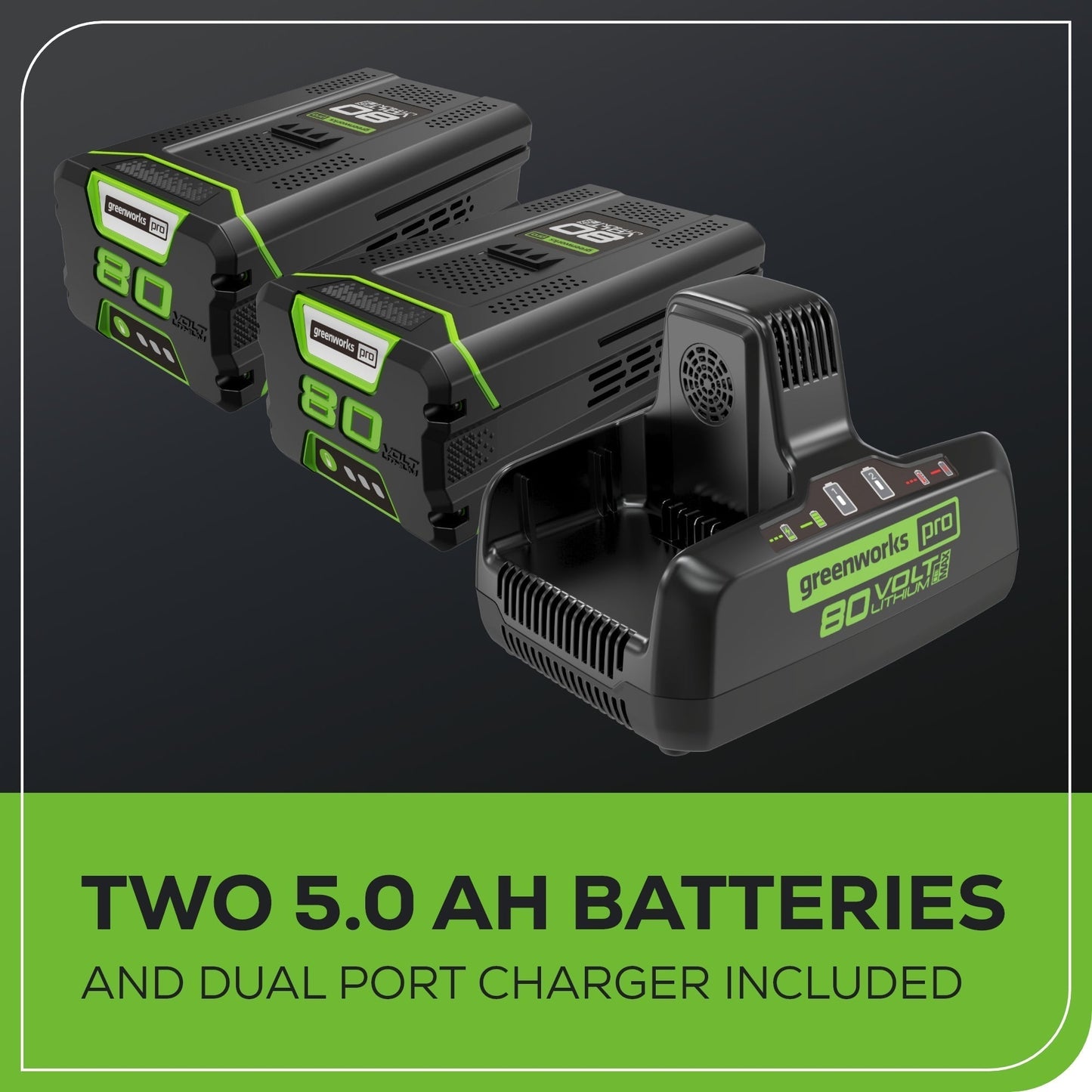 Greenworks 80V 24" Cordless Battery Two-Stage Snow Blower w/ Two (2) 5.0 Ah Batteries & Dual-Port Rapid Charger - 2609102