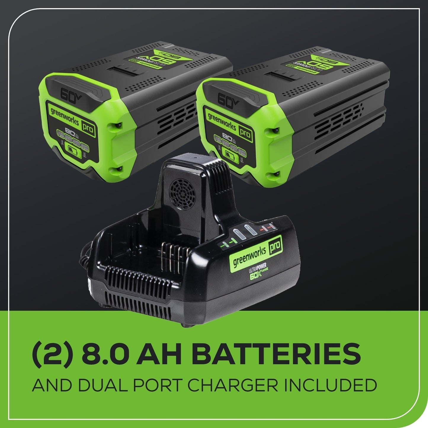 Greenworks 60V 24" Cordless Battery Two-Stage Snow Blower w/ Two (2) 8.0 Ah Batteries & Dual-Port Charger - 2608902