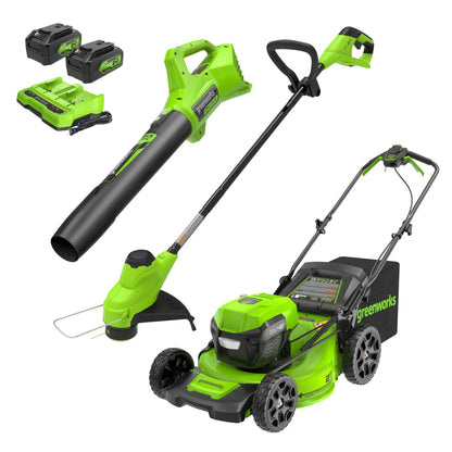 Greenworks 48V 3-Tool Lawn Care Kit, Mower/Trimmer/Blower, (2) 5Ah Batteries - 1349002