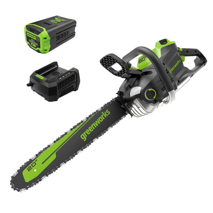 Greenworks 60V 20" Cordless Battery 3.2kW Chainsaw w/ 8.0Ah Battery & Rapid Charger - 2026202