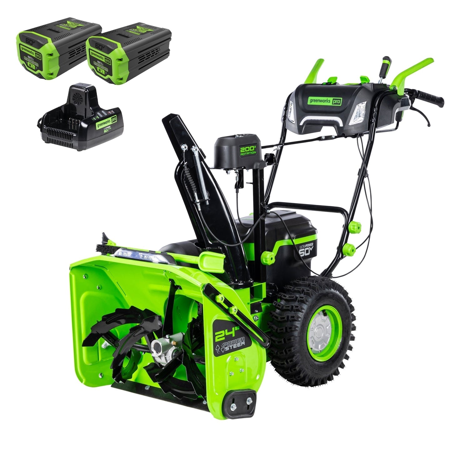 Greenworks 60V 24" Cordless Battery Two-Stage Snow Blower w/ Two (2) 8.0 Ah Batteries & Dual-Port Charger - 2608902
