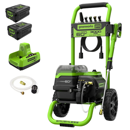 Greenworks 60V 3000-PSI 2.0 GPM Electric Pressure Washer w/ (2) 5.0Ah Batteries & Dual-Port Charger - 5121502