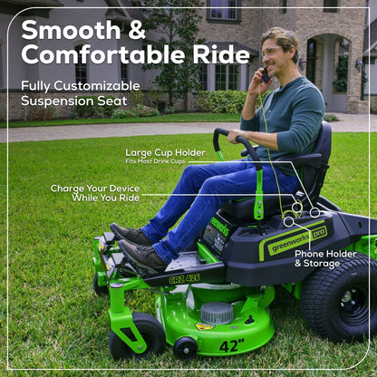 Greenworks 60V 42” Electric CrossoverZ Zero Turn Mower with (6) 8 Ah Batteries and (3) Dual Port Turbo Chargers - 7409302