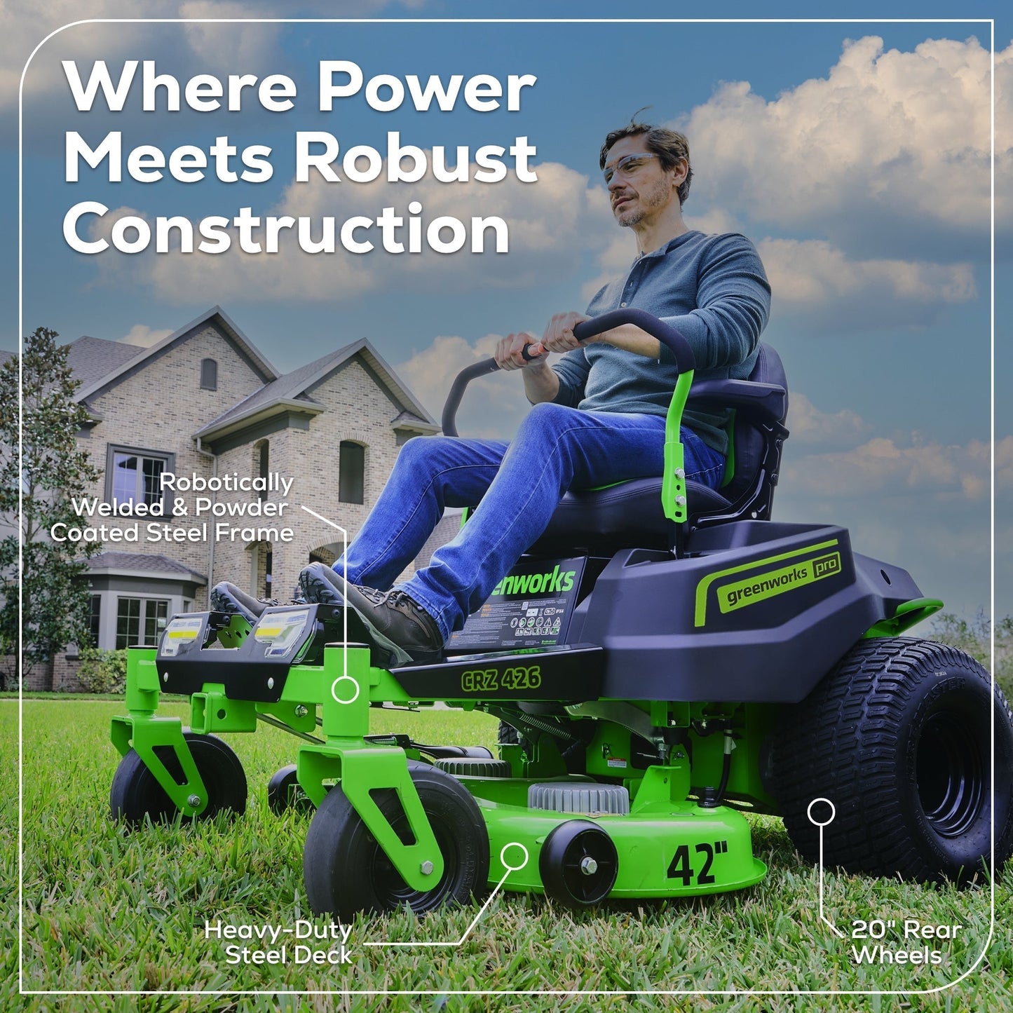 Greenworks 60V 42” Electric CrossoverZ Zero Turn Mower with (4) 8 Ah Batteries and (2) Dual Port Turbo Chargers - 7420502