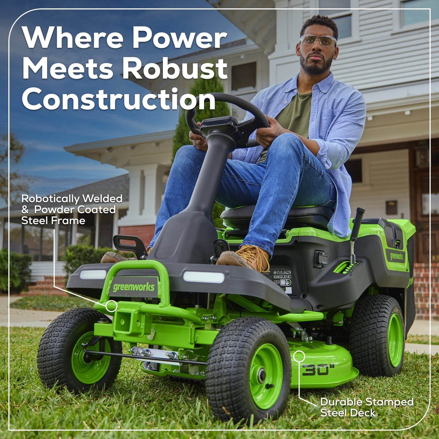 Greenworks 60V 30” CrossoverT Riding Lawn Tractor with (2) 8.0 Ah, (2) 4.0 Ah Batteries & 600-Watt Charger