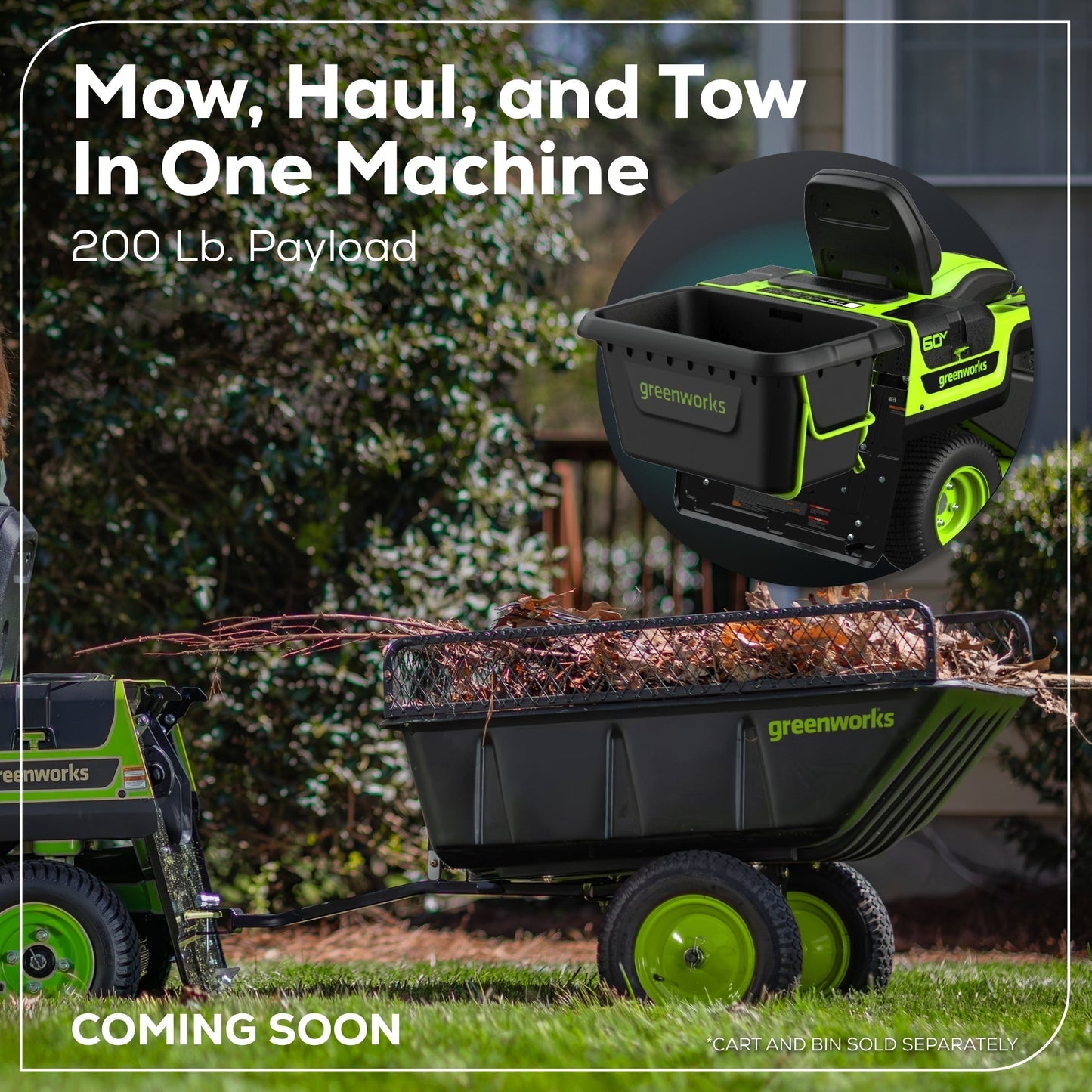 Greenworks 60V 30” CrossoverT Riding Lawn Tractor with (2) 8.0 Ah, (2) 4.0 Ah Batteries & 600-Watt Charger