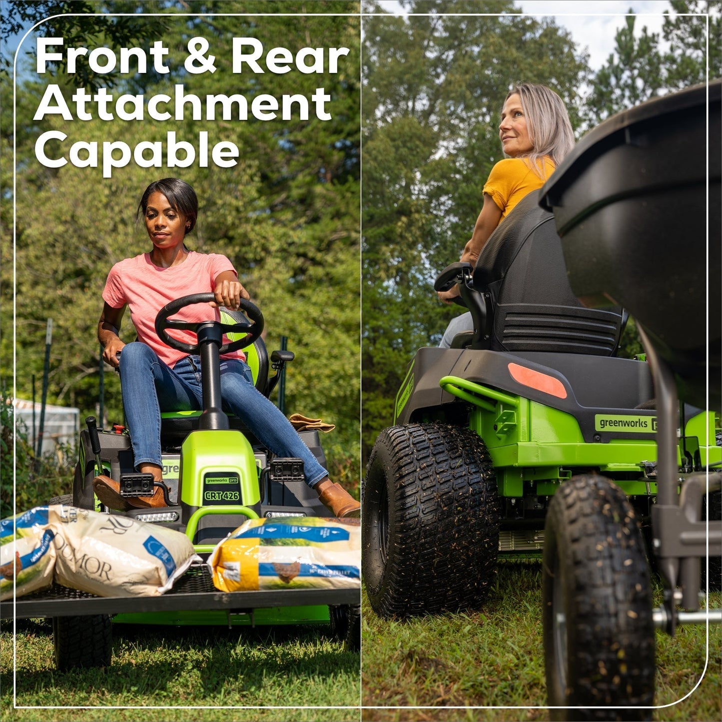 Greenworks 60V 42" Cordless Battery CrossoverT Riding Lawn Mower w/ Four (4) 8.0Ah Batteries and Two (2) Dual Port Turbo Chargers - 7420602