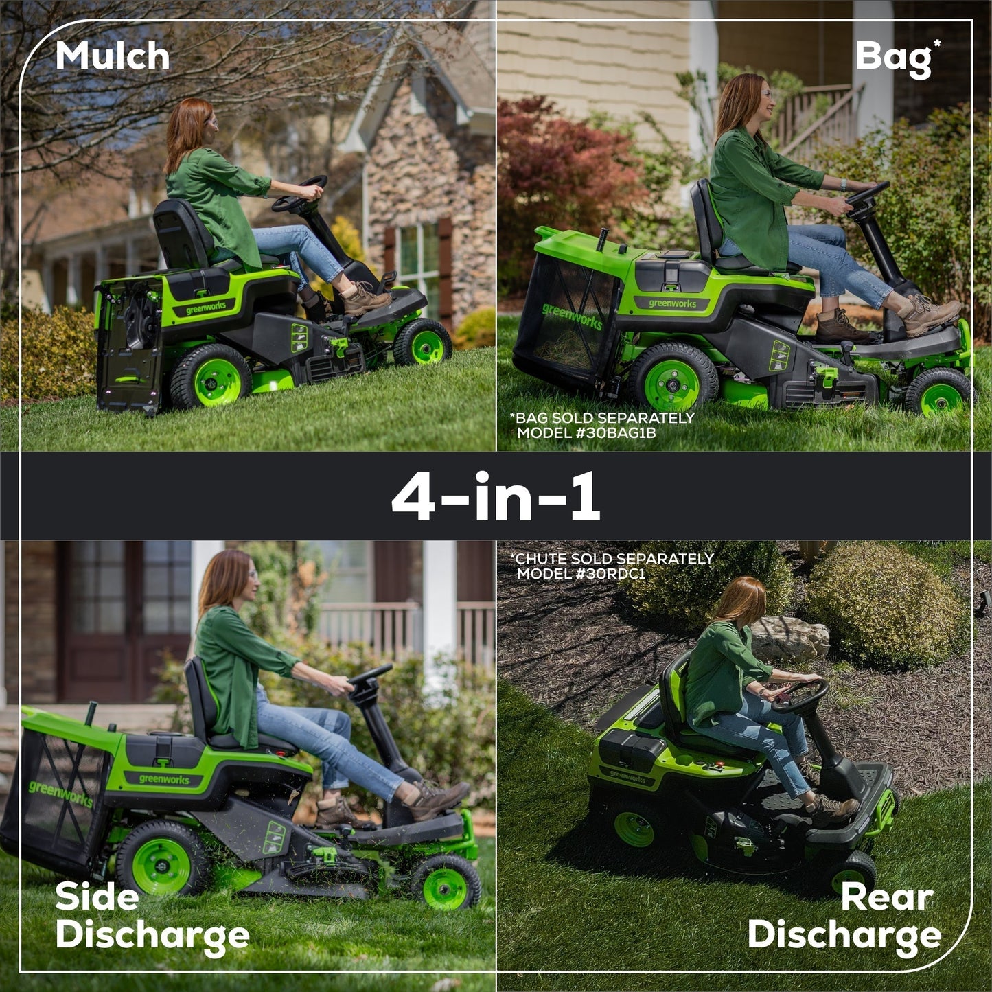 Greenworks 60V 30” CrossoverT Riding Lawn Tractor with (2) 8.0 Ah, (2) 4.0 Ah Batteries & 600-Watt Charger