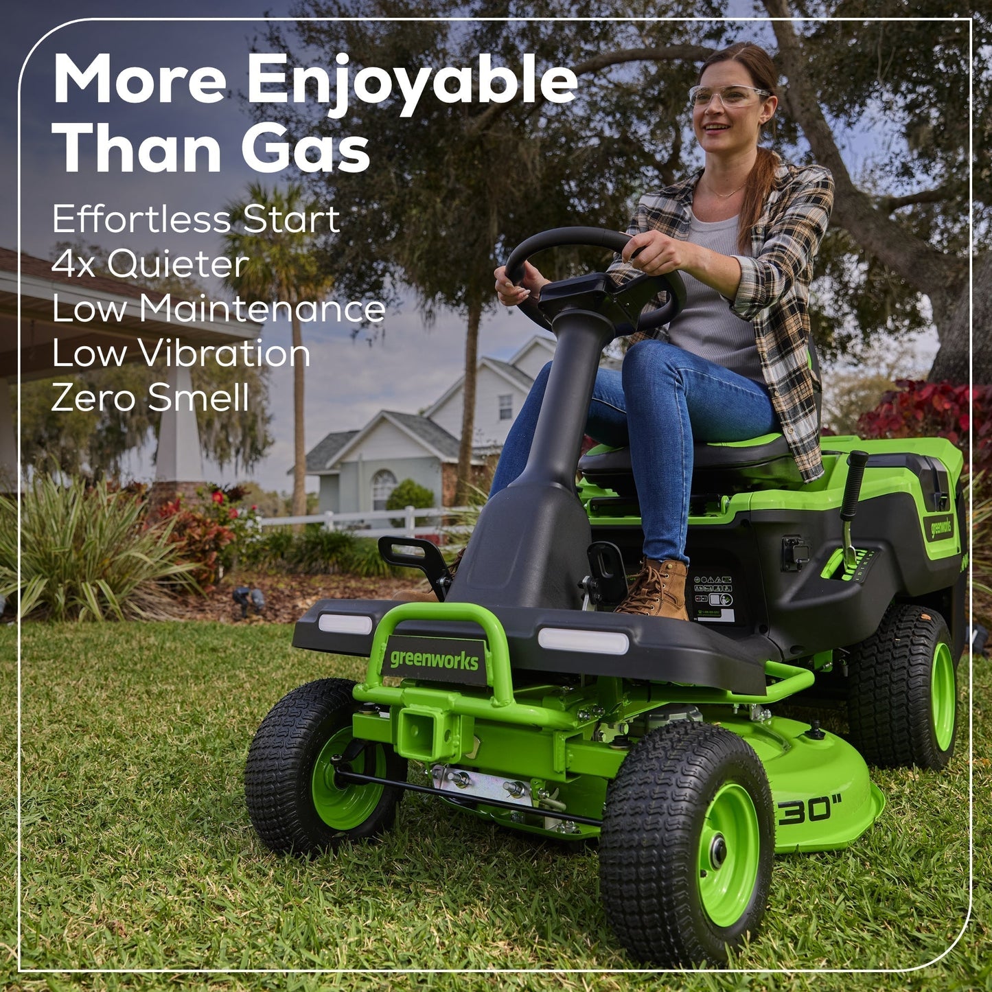 Greenworks 60V 30” CrossoverT Riding Lawn Tractor with (2) 8.0 Ah, (2) 4.0 Ah Batteries & 600-Watt Charger