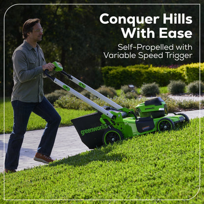 Greenworks 60V 21" Cordless Battery Dual Blade Self-Propelled Mower w/ (1) 8Ah battery and 6A Charger - 2546402