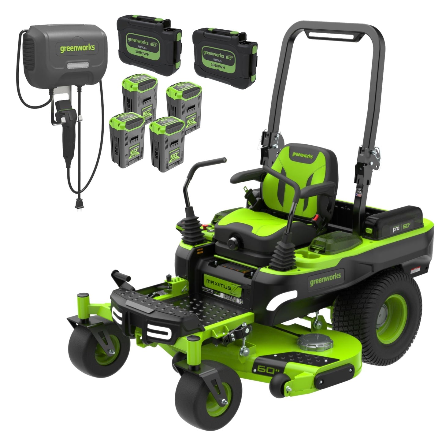 Greenworks 60V 60” MaximusZ Zero Turn w/ (2) 20.0 Ah, (4) 8.0 Ah Batteries & 1.5KW Charger - 7424202