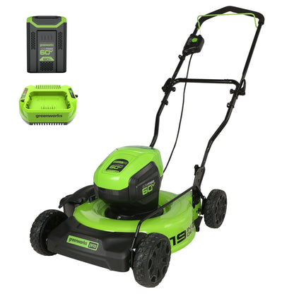 Greenworks 60V 19" Cordless Battery Push Lawn Mower w/ 5.0Ah Battery & Charger - 2531802