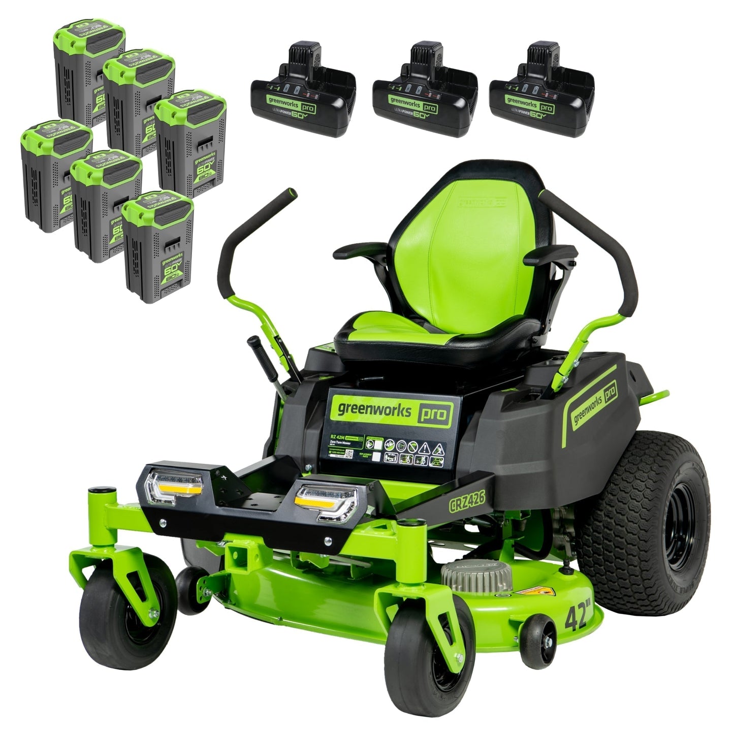 Greenworks 60V 42” Electric CrossoverZ Zero Turn Mower with (6) 8 Ah Batteries and (3) Dual Port Turbo Chargers - 7409302