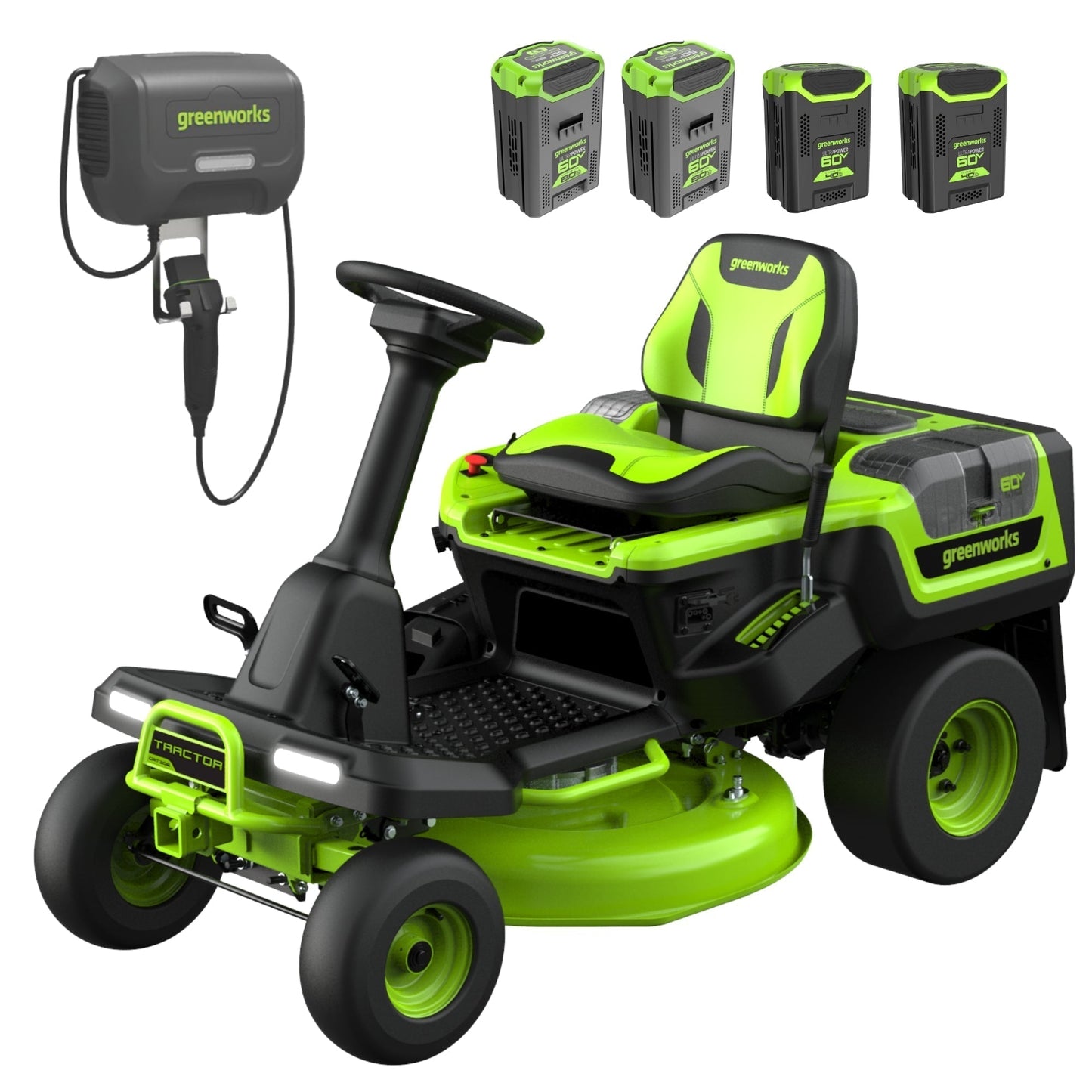 Greenworks 60V 30” CrossoverT Riding Lawn Tractor with (2) 8.0 Ah, (2) 4.0 Ah Batteries & 600-Watt Charger