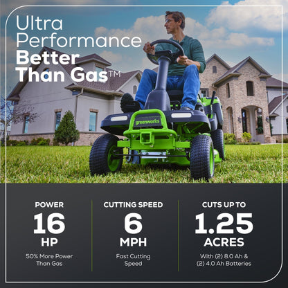 Greenworks 60V 30” CrossoverT Riding Lawn Tractor with (2) 8.0 Ah, (2) 4.0 Ah Batteries & 600-Watt Charger