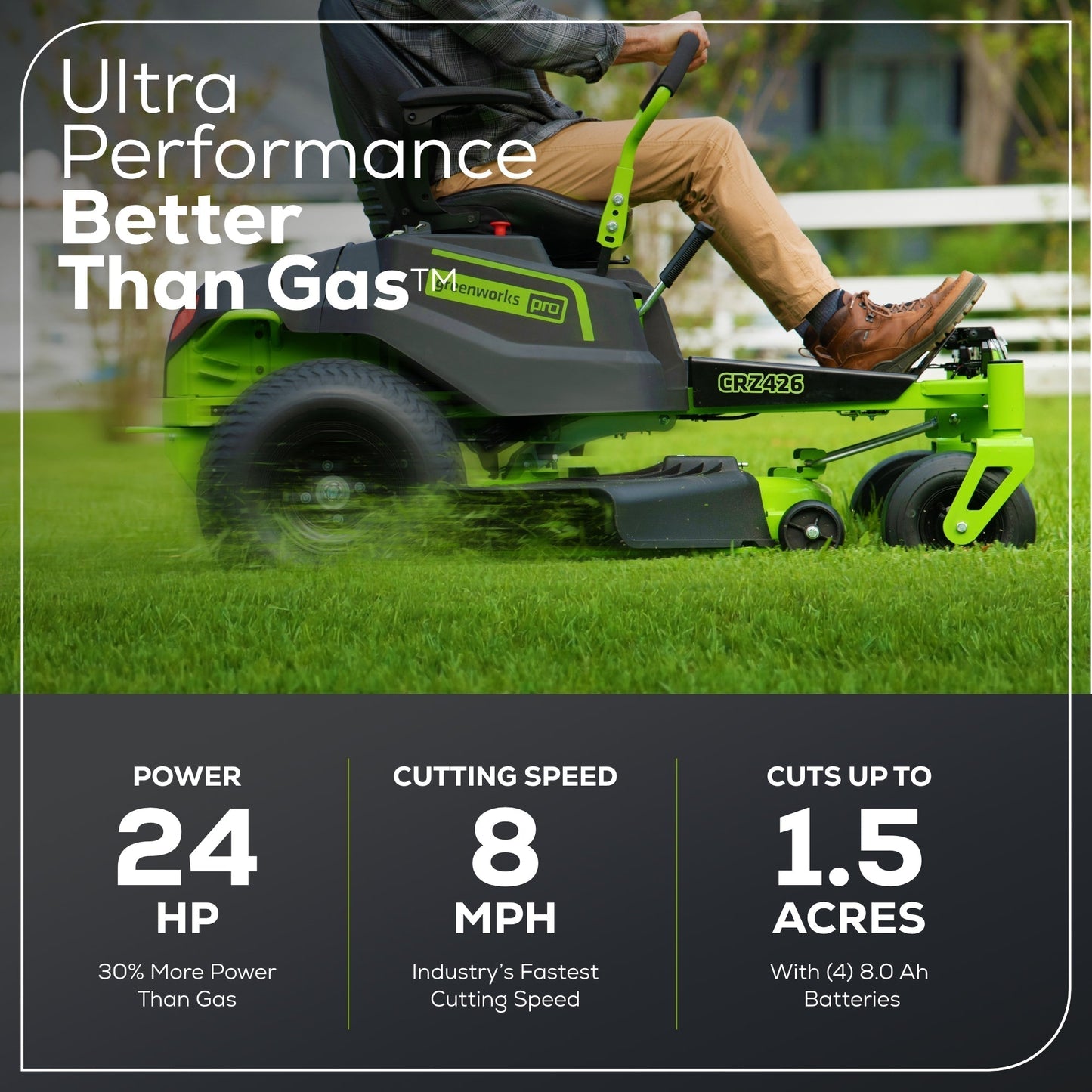 Greenworks 60V 42” Electric CrossoverZ Zero Turn Mower with (4) 8 Ah Batteries and (2) Dual Port Turbo Chargers - 7420502