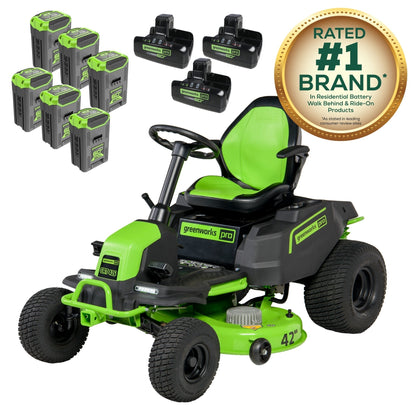 Greenworks 60V 42" Cordless Battery CrossoverT Riding Lawn Mower w/ Six (6) 8.0Ah Batteries and Three (3) Dual Port Turbo Chargers - 7409002
