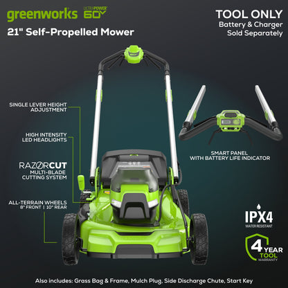 Greenworks 60V 21" Cordless Battery Dual Blade Self-Propelled Mower w/ (1) 8Ah battery and 6A Charger - 2546402