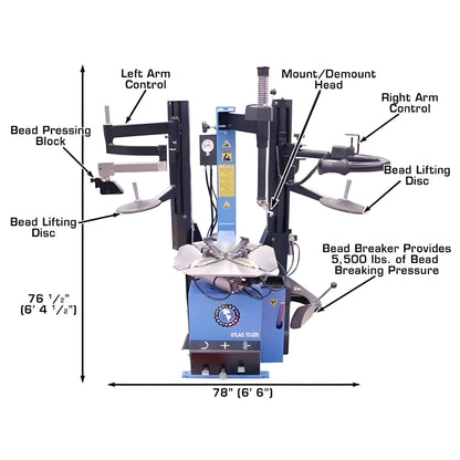 Atlas TC229DAA Rim-Clamp Tire Changer w/ Dual Assist Arms - ATETC229DAA-FPD