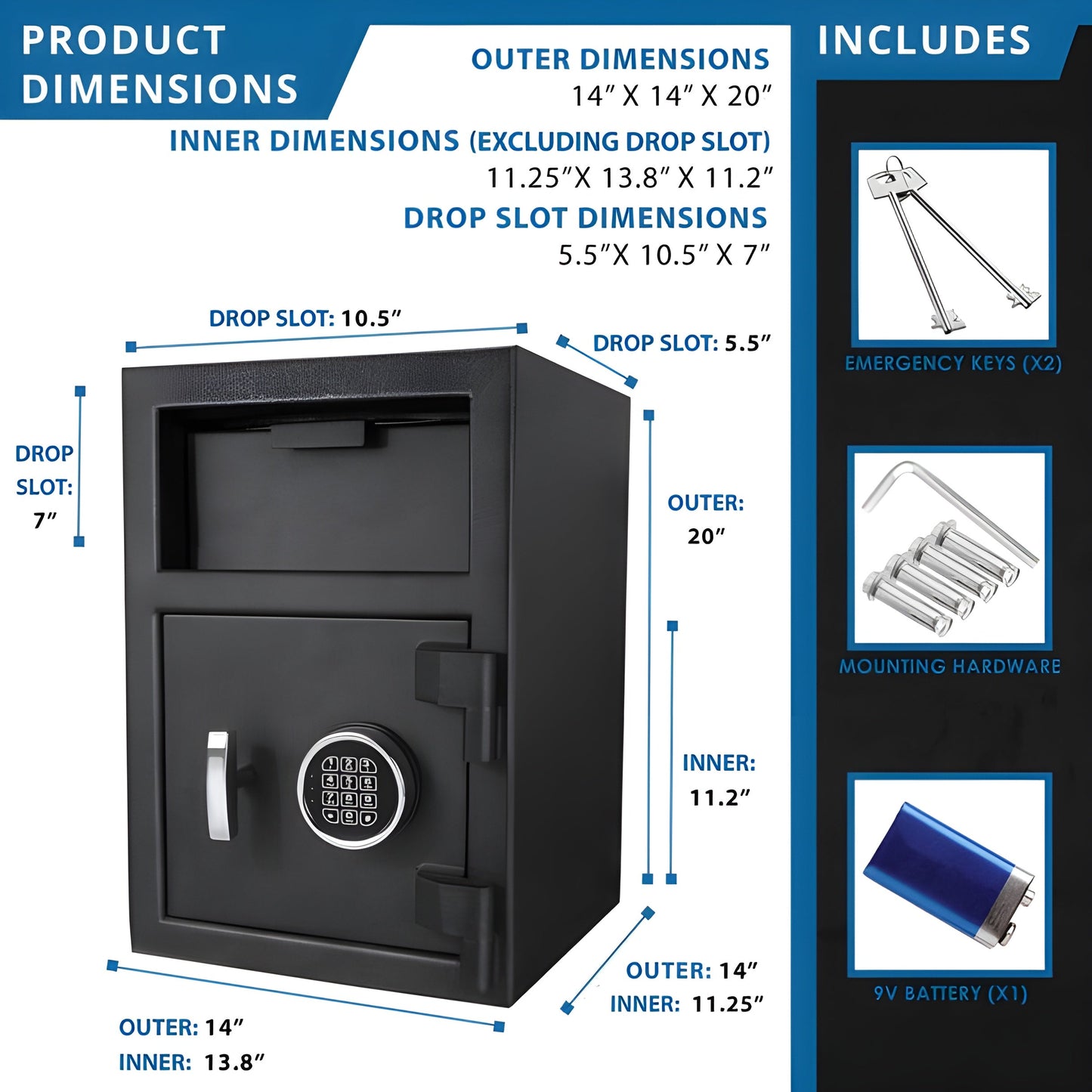 Barska DX Keypad Style One Compartment Depository Safes | Keypad-F Style, Heavy-Walled Steel Construction - AX12590