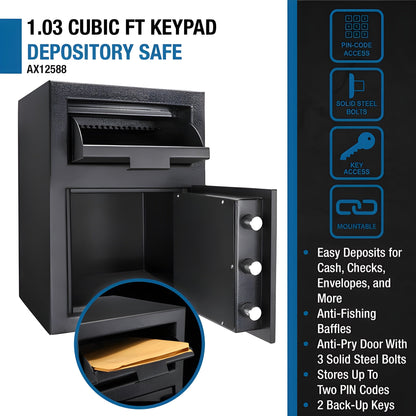 Barska DX Keypad Style One Compartment Depository Safes | Keypad-F Style, Heavy-Walled Steel Construction - AX12590