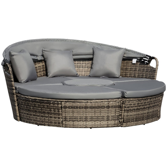 Outsunny 4-Piece Round Convertible Daybed with Adjustable Canopy, Sectional Sofa, 2 Chairs, Table, Gray - 862-021V01GY