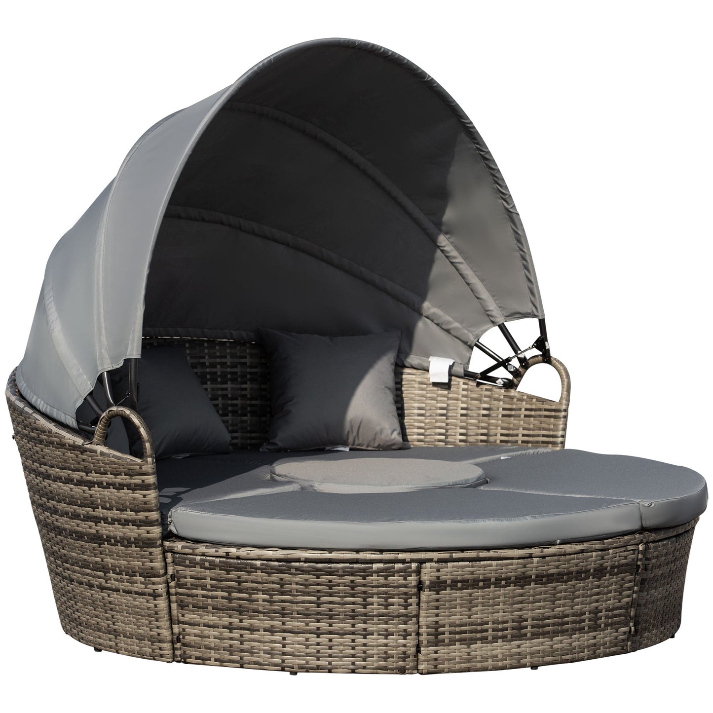 Outsunny 4-Piece Round Convertible Daybed with Adjustable Canopy, Sectional Sofa, 2 Chairs, Table, Gray - 862-021V01GY