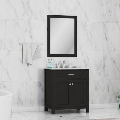 Alya Bath Norwalk 30" Single Espresso Freestanding Bathroom Vanity With Carrara Marble Top, Ceramic Sink and Wall Mounted Mirror - HE-101-30-E-CWMT + HE-101/102-30-E-M - Backyard Provider