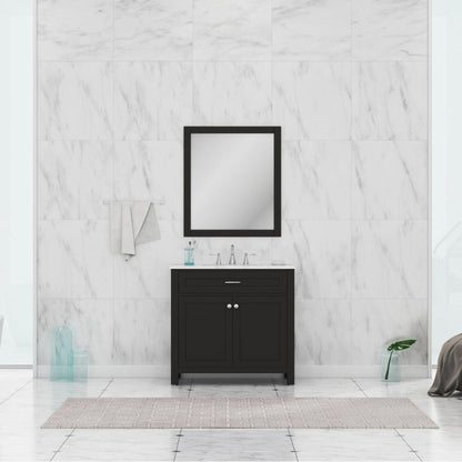 Alya Bath Norwalk 36" Single Espresso Freestanding  Bathroom Vanity With Carrara Marble Top, Ceramic Sink and Wall Mounted Mirror - HE-101-36-E-CWMT + HE-101/102-36-G-M - Backyard Provider