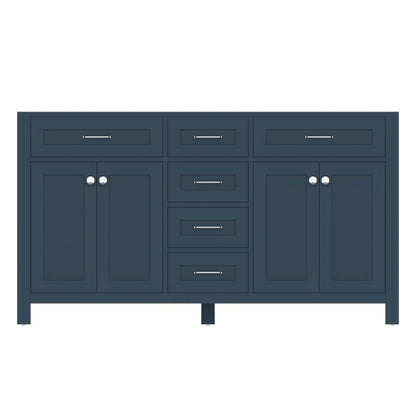 Alya Bath Norwalk 60" Double Blue Freestanding  Bathroom Vanity  With Brushed Nickel Edge Handles - HE-101-60D-B - Backyard Provider