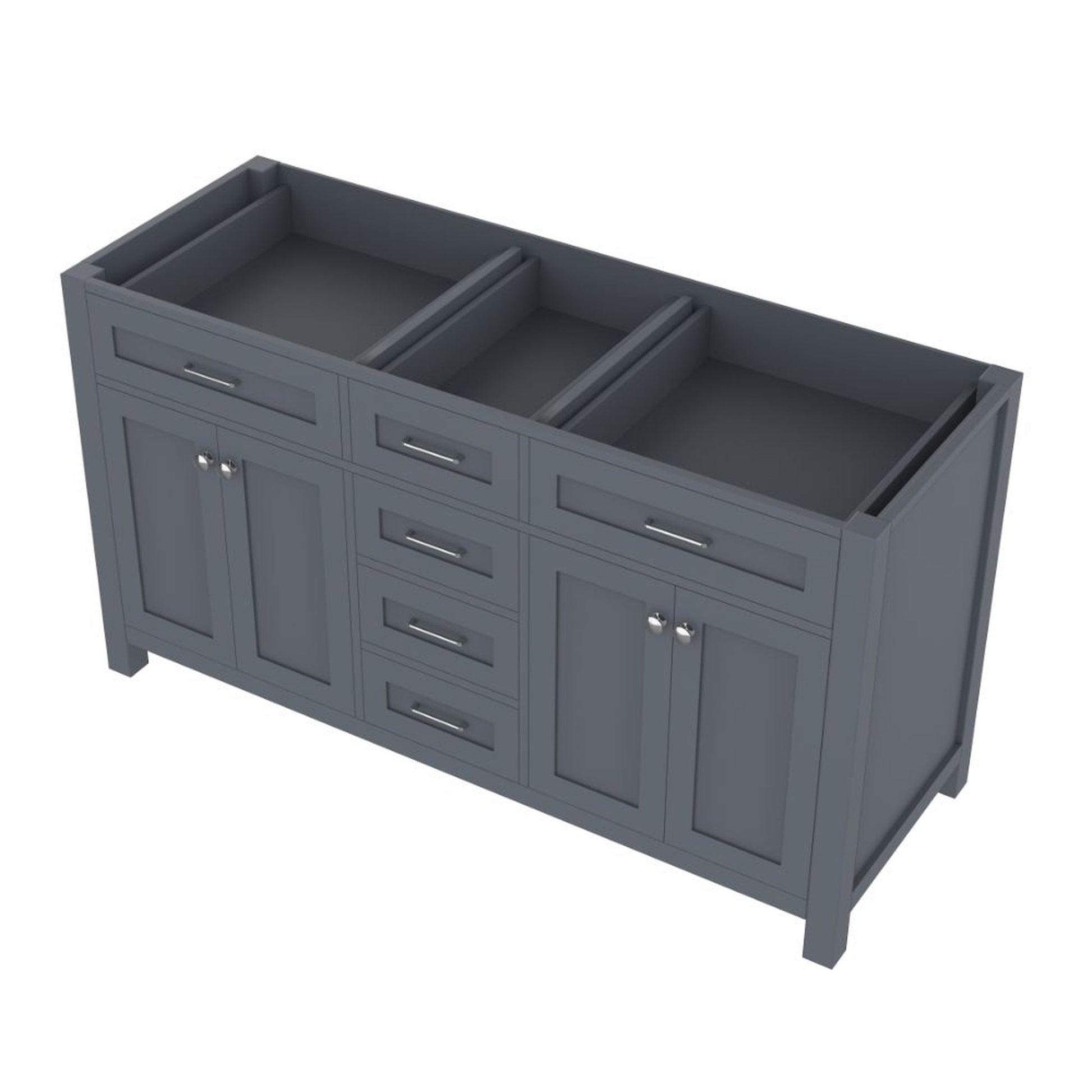 Alya Bath Norwalk 60" Double Gray Freestanding  Bathroom Vanity  With Brushed Nickel Edge Handles - HE-101-60D-G - Backyard Provider