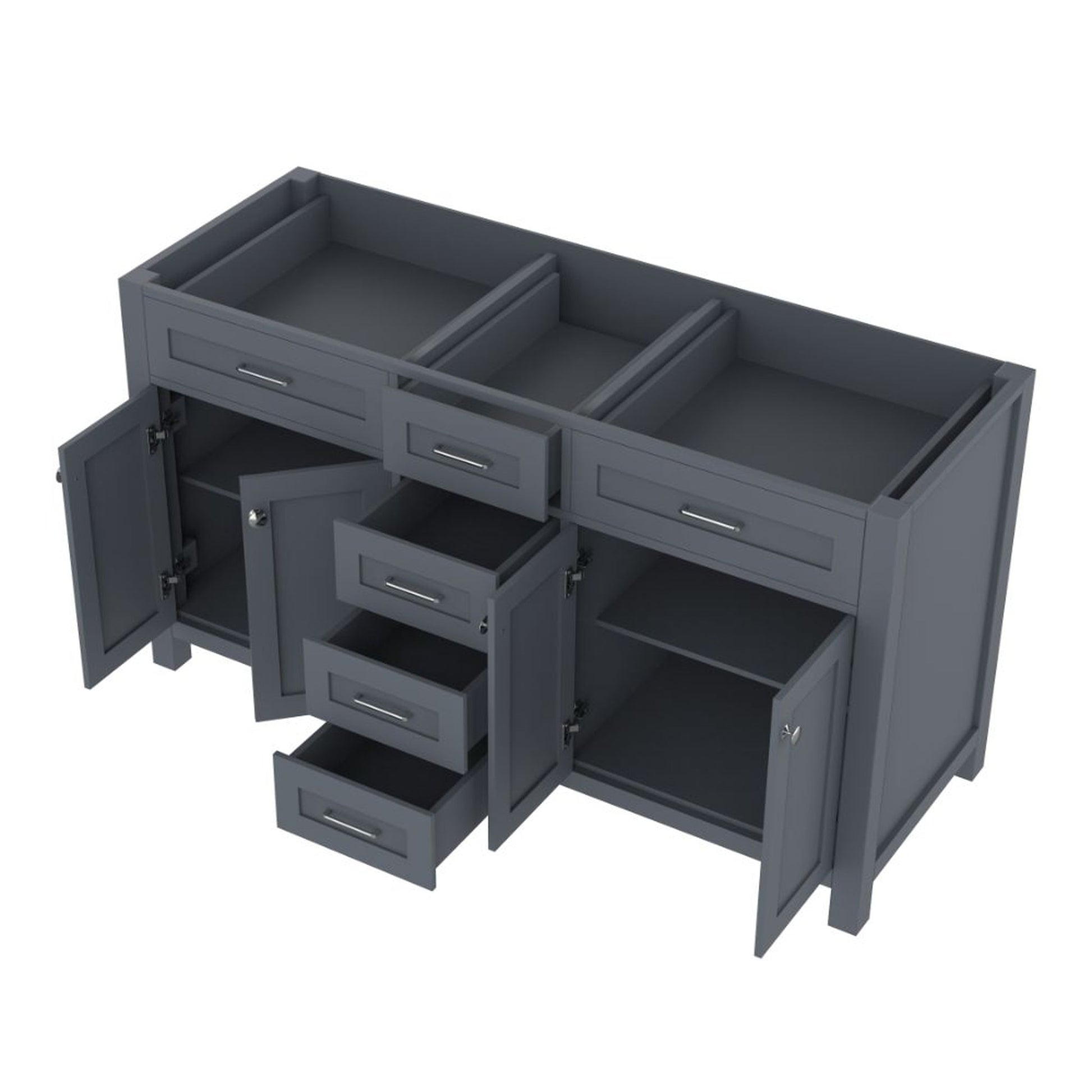 Alya Bath Norwalk 60" Double Gray Freestanding  Bathroom Vanity  With Brushed Nickel Edge Handles - HE-101-60D-G - Backyard Provider
