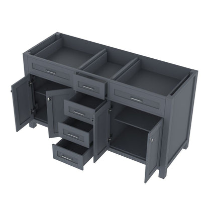 Alya Bath Norwalk 60" Double Gray Freestanding  Bathroom Vanity  With Brushed Nickel Edge Handles - HE-101-60D-G - Backyard Provider