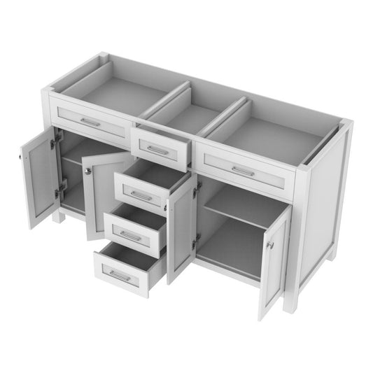 Alya Bath Norwalk 60" Double White Freestanding  Bathroom Vanity  With Brushed Nickel Edge Handles - HE-101-60D-W - Backyard Provider