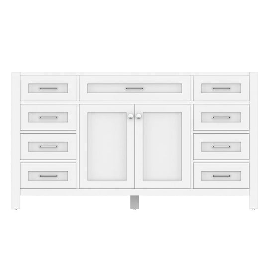 Alya Bath Norwalk 60" Single White Freestanding  Bathroom Vanity  With Brushed Nickel Edge Handles - HE-101-60S-W - Backyard Provider