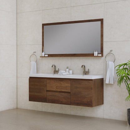 Alya Bath Paterno 60" Double Rosewood Modern Wall Mounted  Bathroom Vanity With Acrylic Top and Integrated Sink - AB-MOF60D-RW - Backyard Provider