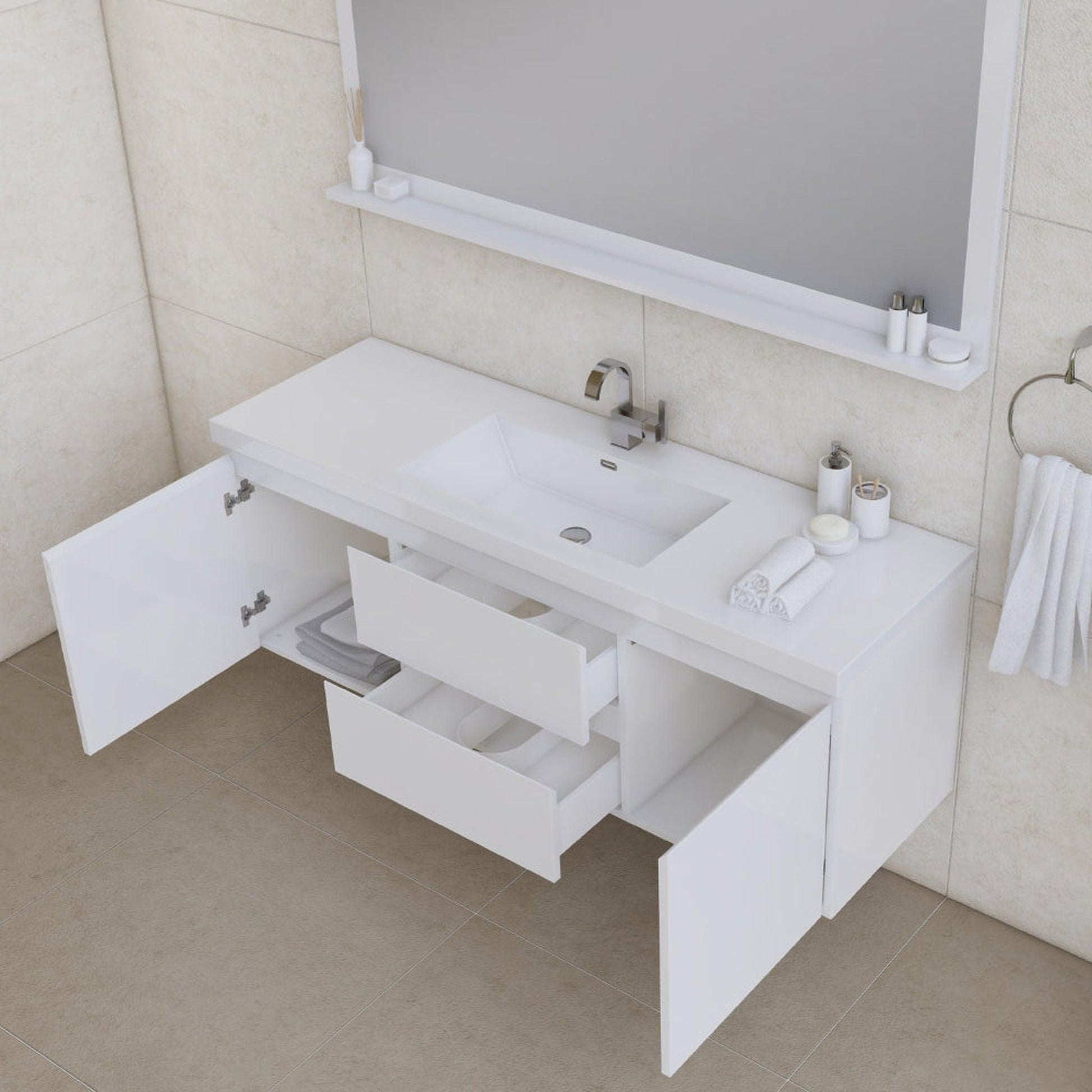 Alya Bath Paterno 60" Single White Modern Wall Mounted  Bathroom Vanity With Acrylic Top and Integrated Sink - AB-MOF60S-W - Backyard Provider
