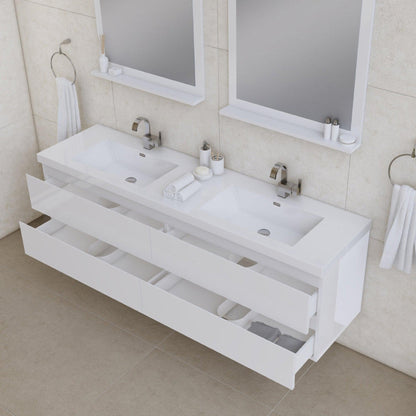 Alya Bath Paterno 72" Double White Modern Wall Mounted  Bathroom Vanity With Acrylic Top and Integrated Sink - AB-MOF72D-W - Backyard Provider