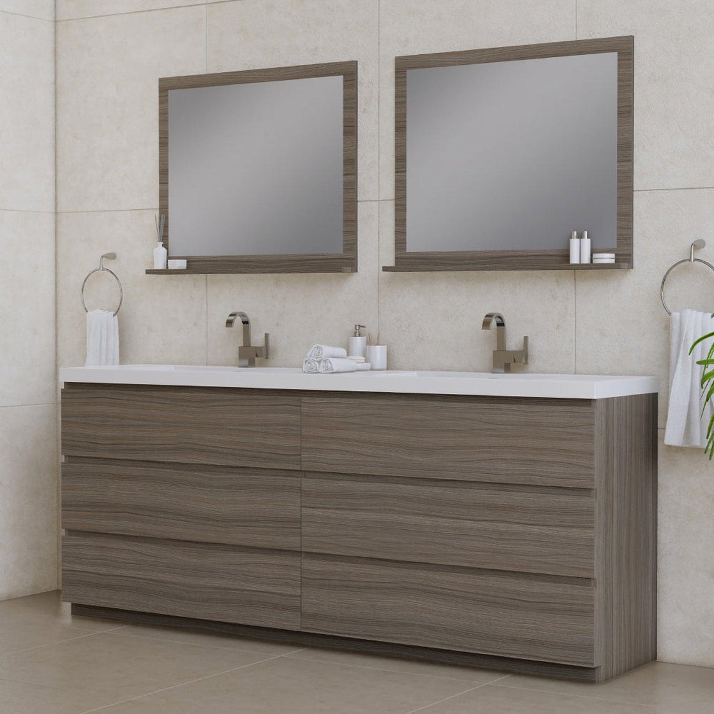 Alya Bath Paterno 84" Double Gray  Modern Freestanding  Bathroom Vanity With Acrylic Top and Integrated Sink - AB-MOA84D-G - Backyard Provider