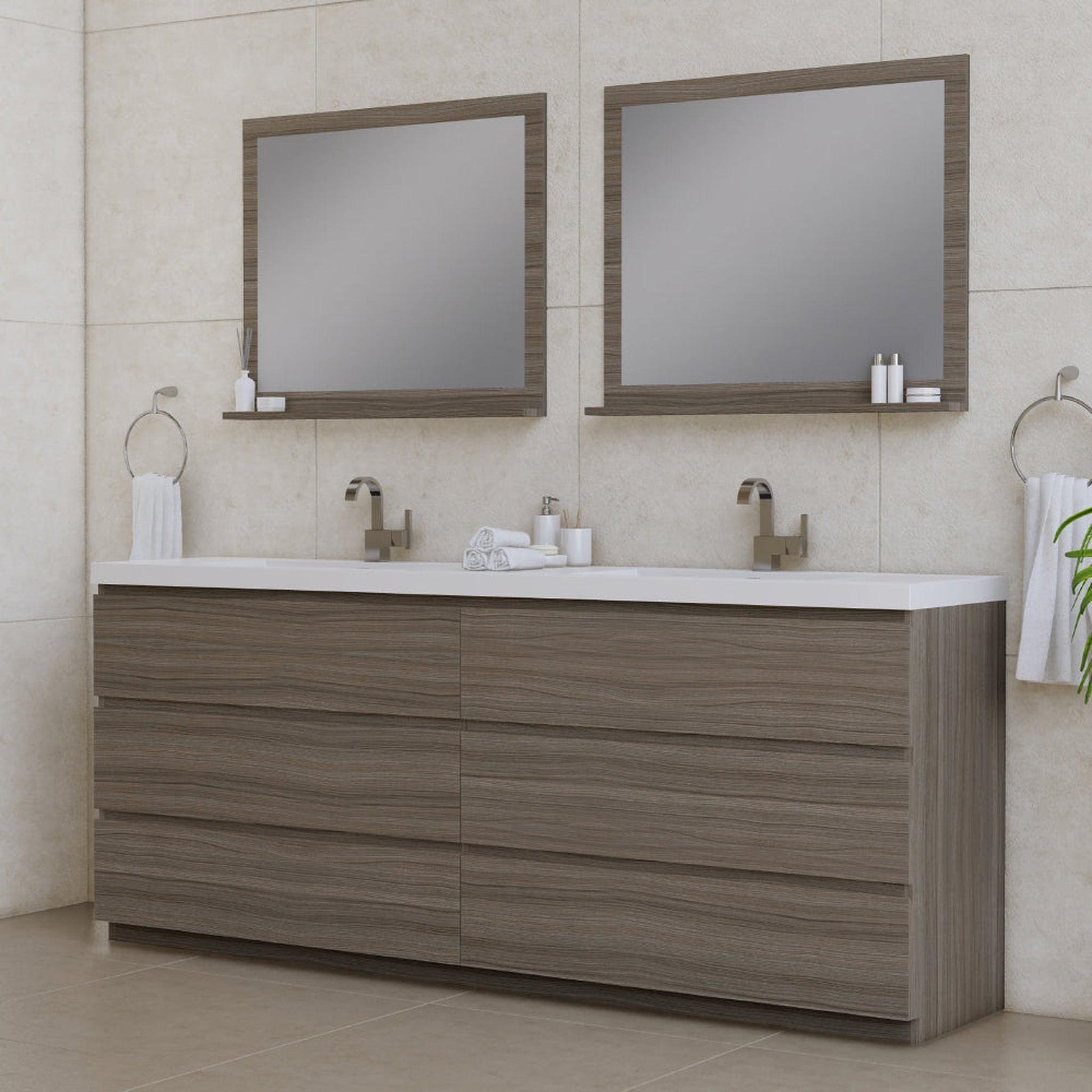 Alya Bath Paterno 84" Double Gray  Modern Freestanding  Bathroom Vanity With Acrylic Top and Integrated Sink - AB-MOA84D-G - Backyard Provider