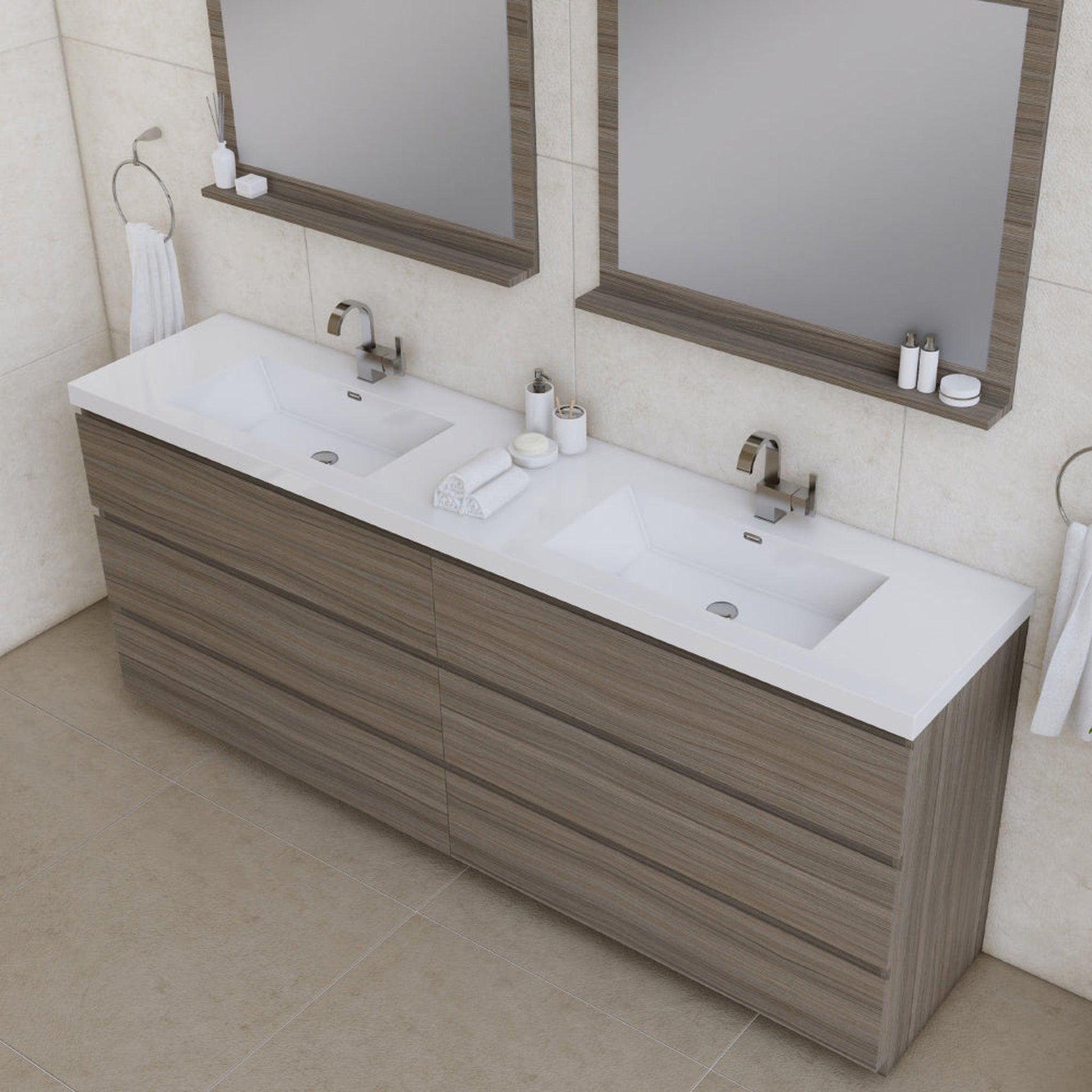 Alya Bath Paterno 84" Double Gray  Modern Freestanding  Bathroom Vanity With Acrylic Top and Integrated Sink - AB-MOA84D-G - Backyard Provider
