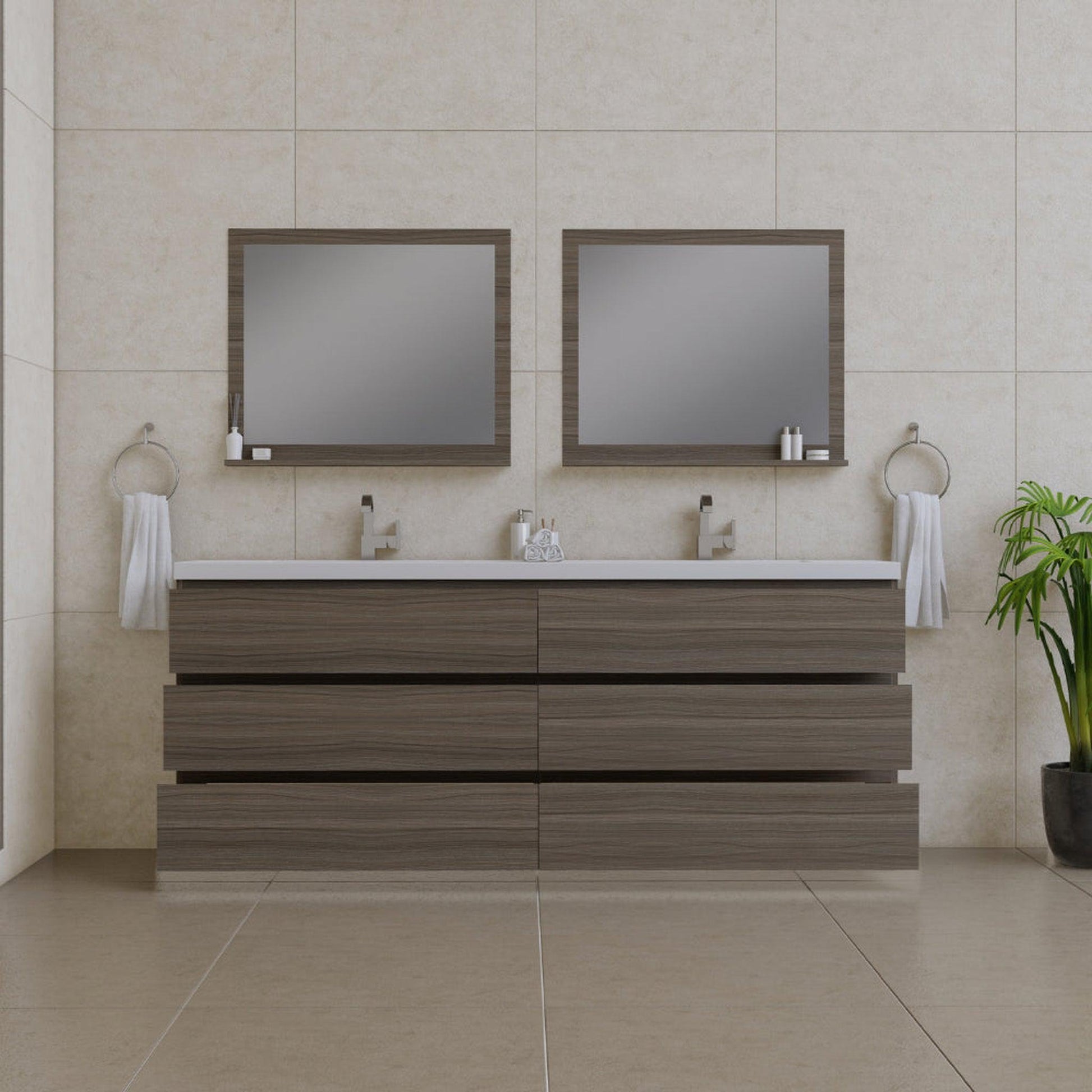 Alya Bath Paterno 84" Double Gray  Modern Freestanding  Bathroom Vanity With Acrylic Top and Integrated Sink - AB-MOA84D-G - Backyard Provider