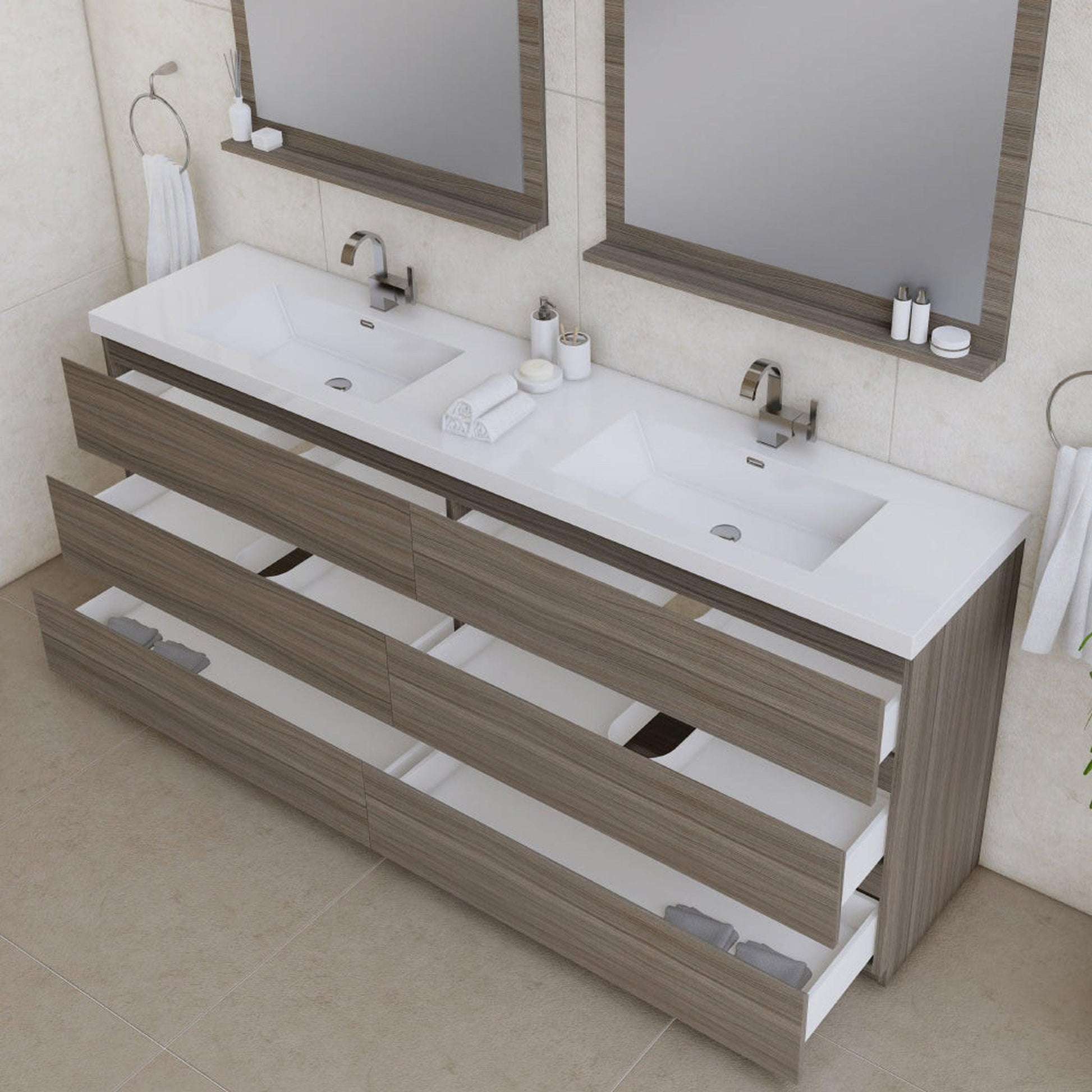 Alya Bath Paterno 84" Double Gray  Modern Freestanding  Bathroom Vanity With Acrylic Top and Integrated Sink - AB-MOA84D-G - Backyard Provider