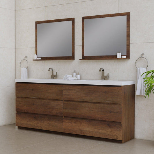 Alya Bath Paterno 84" Double Rosewood Modern Freestanding Bathroom Vanity With Acrylic Top and Integrated Sink - AB-MOA84D-RW - Backyard Provider